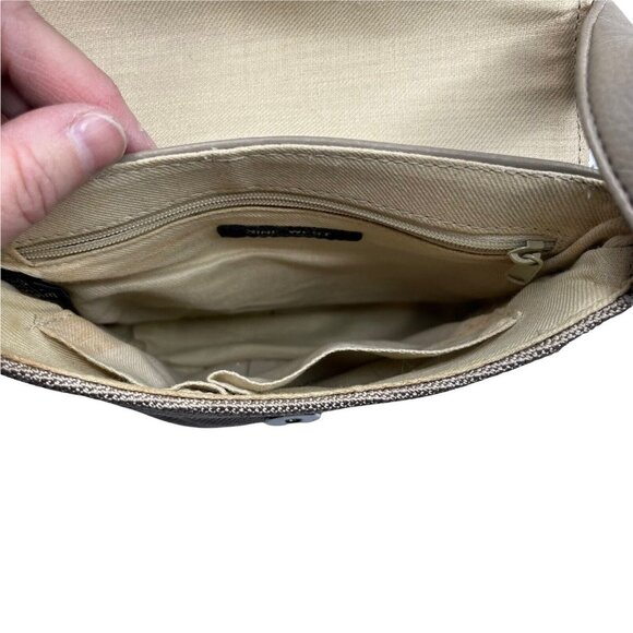 Nine West Crossbody Bag Purse Tan Beige Small Snap Front Textured - Picture 5 of 9